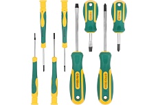 Набор отверток FIT &quot;Контур&quot; CrV сталь, прорезиненные ручки, + отвертки для точных работ, блистер, 8 шт. 56038