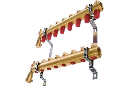 Комплект коллекторов Danfoss FHF-8 set с кронштейнами и воздухоотводчиками 8 контуров 088U0708