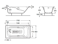 Чугунная ванна Roca Ming 2302G000R 170x85 см с отверстиями для ручек