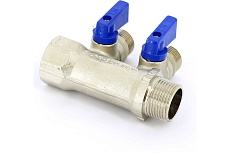 Коллектор Tiemme 2 отвода, с шаровыми клапанами 1х1/2&quot;(16) (никель) 1820010 / 1832N160402