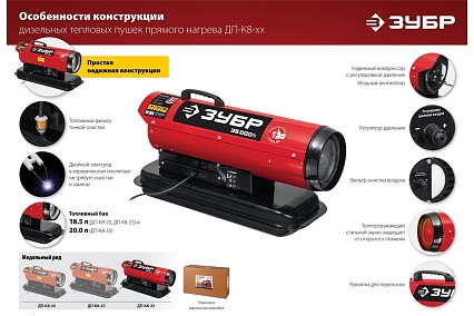 Дизельная тепловая пушка Зубр 35 кВт, прямой нагрев ДП-К8-35