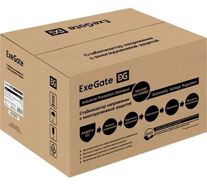 Стабилизатор напряжения Exegate Expert AS-20000 20000ВА, вход 140-260В, цветной дисплей, выход 220В±8, КПД 98, 5 уровней защиты, задержка, усиленный метал. 291761