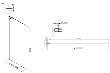 Душевая перегородка Vincea Walk-In VSW-7HA900CLB 90x200 черный матовый, прозрачное