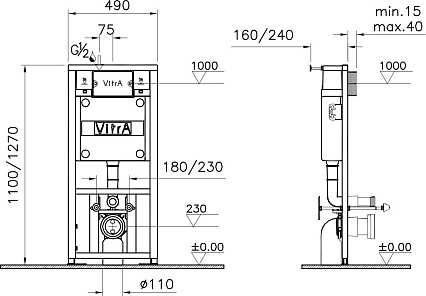 Подвесной унитаз VitrA S40 L-box 9005B003-7211 с микролифтом, инсталляцией