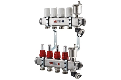 Коллекторная группа Valtec 1x11 выходов евроконус 3/4" нержавеющая сталь со встроенными расходомерами в сборе VTc.586.EMNX.0611