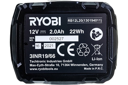 Аккумулятор RB12L20 (12В; 2А*ч; Li-Ion) Ryobi 5133005089