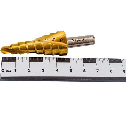 Сверло ступенчатое по металлу (8 ступеней; 6-20 мм) АТАКА 8090020