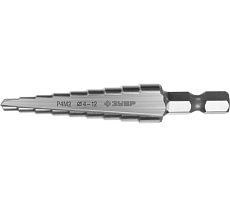 Ступенчатое сверло по металлу Зубр сталь P4M2, 4-12 мм, 9 ступеней 29665-4-12-9