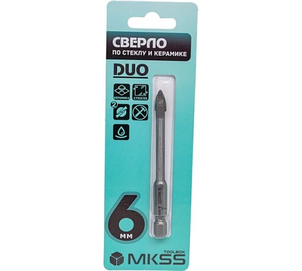 Сверло твердосплавное по стеклу и керамике MKSS Toolbox DUO 6мм TS2006