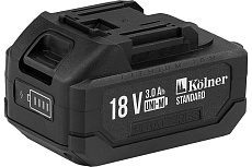 Аккумулятор Kolner 18В UNI-M Standard, 3.0Ач, KB 18-3ST-01, Li-lon, индикатор заряда, прорезиненный корпус, защита от перегрева, КЗ, перезаряда 8080118006