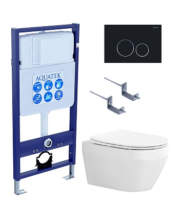 Подвесной унитаз SET Aquatek Лея Т-020 4в1, кнопка черный матовый Подвесной унитаз SET Aquatek Лея Т-020 4в1, кнопка черный матовый