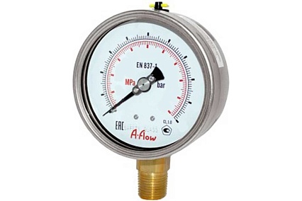 Манометр от 0 до 16 бар из нержавеющей стали, D50 мм, NPT 1/4", штуцер снизу A-Flow G21-S-4N-50A-16bar