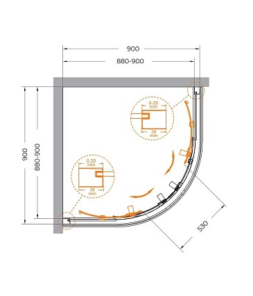 Душевой уголок Cezares Relax 90x90 прозрачный, брашированное золото RELAX-304-R-2-90-C-BORO