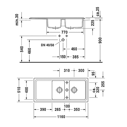 Кухонная мойка Duravit Cassia 7513110000 116 см белый