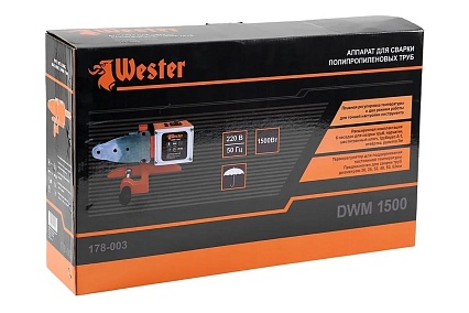 Аппарат для сварки ПП труб Wester DWM1500 1500 Вт, 6 насадок, с труборезом, рулеткой и перчатками 156014