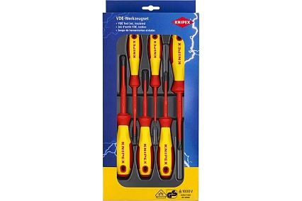 Набор тонких отверток Knipex VDE 1000В, 6 пр, SL2.5/4.0 шлиц, PH1/2 крест., PZ1/2, KN-002012V04