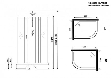 Душевая кабина Niagara NG 33984-14RBKTG 90x80 стекло матовое, без крыши, тропический душ, гидромассаж