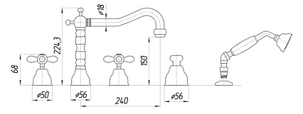 Смеситель на борт ванны Migliore Princeton Plus ML.PRP-8080.DO золото