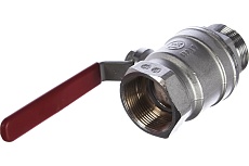 Шаровой кран Giacomini R254DL 1 1/2&quot;, внутренняя/наружная, ручка-рычаг красный, хромированный R254LX007