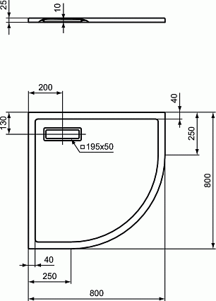 Поддон для душа Ideal Standart Ultra Flat New 80x80, четверть круга, белый глянцевый