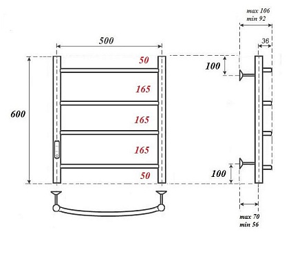 Полотенцесушитель электрический Point PN04756W П4 50x60 диммер слева, белый