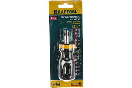 Реверсивная отвертка с битами BIT LOCK 12 в 1 Kraftool 26161-H13