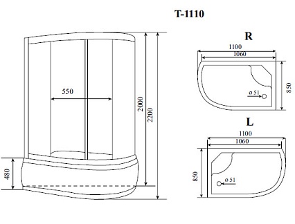 Душевая кабина Timo Standart T-1110 L 110x85, с г/м, тонированные стекла, хром