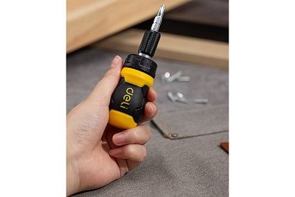 Двухсторонняя отвертка Deli с трещоткой, PH2+SL6 DL626010 (Cr-V, регулируемая длина 110-150мм, диаметр хвостовика 6мм) 98381