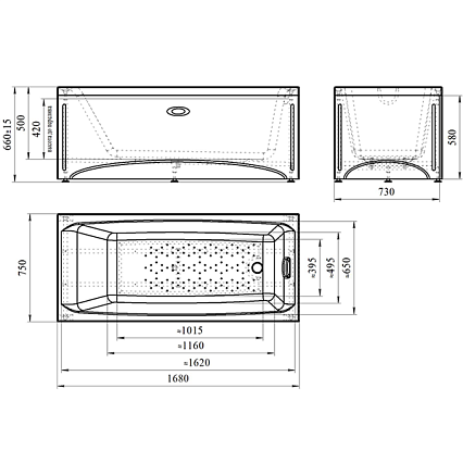 Фронтальная панель Ваннеса Веста 168x58 см