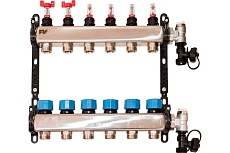 Коллекторная группа FV-Plast a.s. нерж.сталь 1&quot;х3/4&quot; на 3 выхода с расходомерами, воздухоотводчиками AA906001003