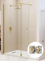 Душевая перегородка RGW Walk In WA-054Gb (WA-010Gb + Z-072Gb) 80x195 брашированное золото, прозрачное 351005483-16