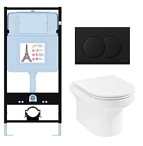 Подвесной унитаз Jacob Delafon Elite E21743RU-BL комплект 4в1, клавиша черный матовый