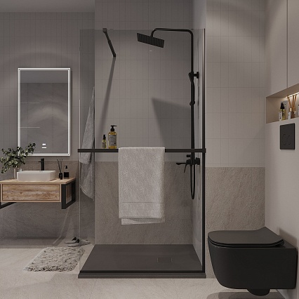 Душевая перегородка Niagara Nova NG-670-90ВLACK 90x195 прозрачная, профиль черный матовый