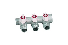 Коллектор НВ 1 3х1/2 Н 40мм с кранами, никелированный Uni-Fitt 424N4230