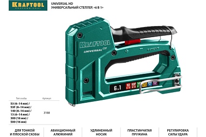 Алюминиевый cтеплер 53 (6-14мм)/140 (8-14мм)/13/ 53F/300/500 Kraftool Universal-HD 3188