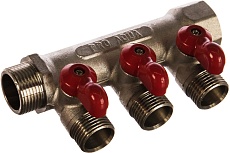 Коллектор с отсекающими кранами (плоскость) PRO AQUA 3/4, 3 х 1/2 V100.03-m20-f20