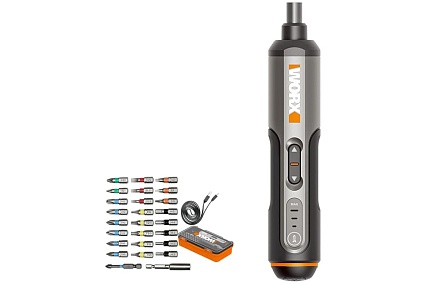 Аккумуляторная отвертка Worx 4В, 5Нм, 1,5Ач, набор оснастки WX240