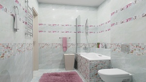Нежная ванная комната, декорированная плиткой
