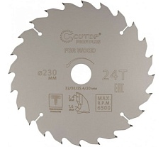 Диск пильный с тефлоновым покрытием по дереву Profi plus 230x1.6/2.4x32/30/25.4/20 мм, 24Т CUTOP 75-23024Т
