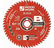 Диск пильный для ЛДСП 160x2.2/1.6x20 мм, Z=56, A=10° WOODWORK 38.160.56