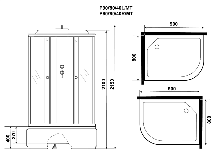 Душевая кабина Niagara Promo P90/80/40R/MT 90x80 стекло матовое, без г/м, R