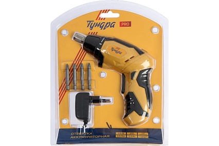 Аккумуляторная отвертка Тундра PRO 74617 3.6 В, Li-ion, 1.3 Ач, 200 об/мин, 3.5 Нм, HEX 1/4 9802709