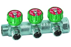 Регулирующий коллектор FAR 1" (ВР-НР) с 3 отв. 1/2" НР, плск. упл. (заглушка для коллектора FK 4150 1 в комплекте) FK 3822 112TP41