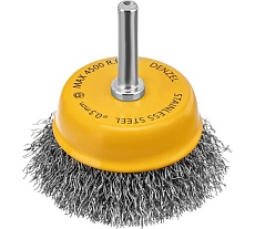 Щетка для дрели 65 мм, чашка, со шпилькой, нержавеющая витая проволока Denzel 744613