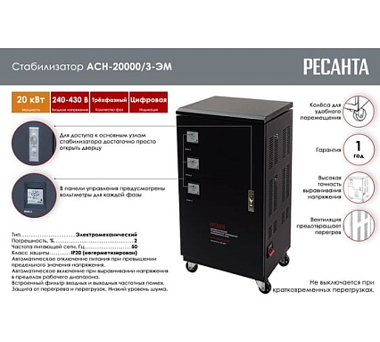 Трехфазный стабилизатор Ресанта АСН 20000/3 63/4/6