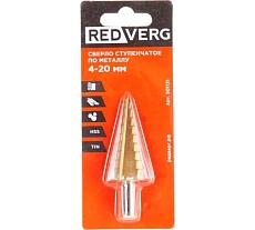 Сверло ступенчатое по металлу HSS TIN 4-20 мм Redverg 501131 6627085