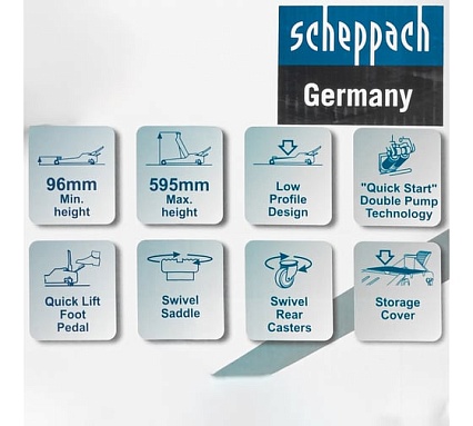 Домкрат подкатной гидравлический Scheppach 5т (h min 96мм, h max 595мм),вес 49,50 Sch-T815011L(65575)