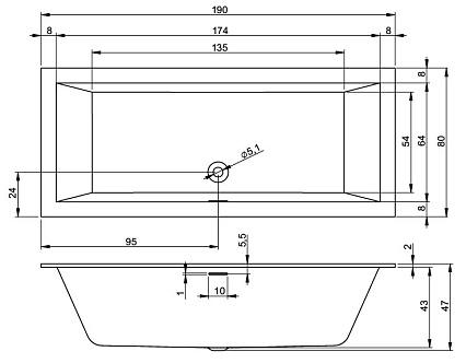 Акриловая ванна Riho Rethink Cubic 190x80 правая