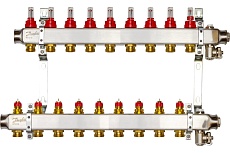Комплект коллекторов Danfoss SSM-9F с расходомерами и кронштейнами 9 контуров 088U0959