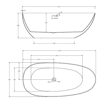 Акриловая ванна Abber AB9211MB 170x80 черный матовый